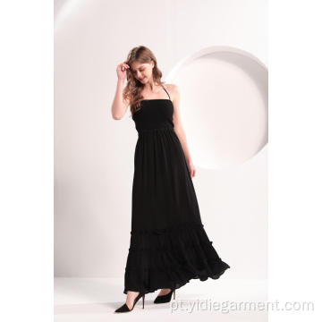 Vestido maxi preto casual de praia para mulher